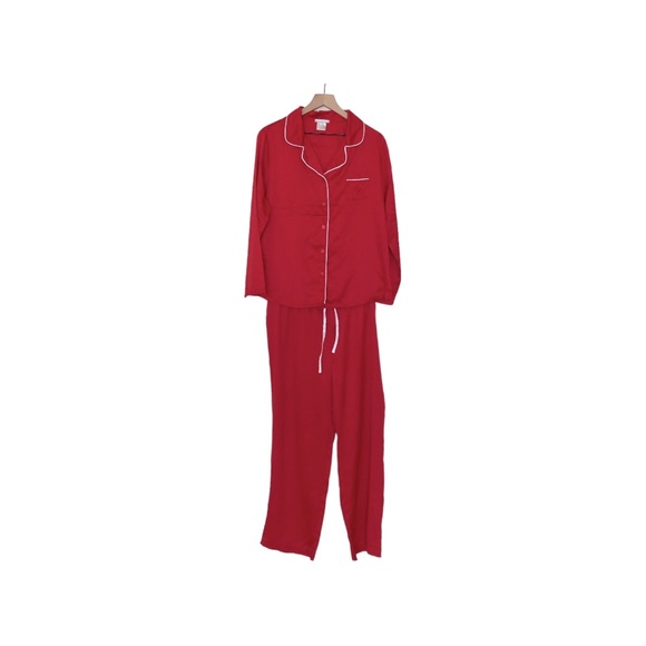 Ink + Ivy.  Red Satin Pajamas Set Button Down Top Drawstring Pants Size XXL - Picture 2 of 9